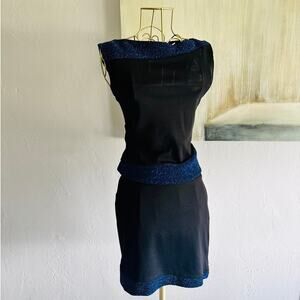 Versace Jeans Couture 2 Piece Set Black Metallic Blue Top Mini Skirt M